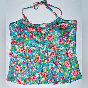 Catalina Pretty Floral Halter Tankini Swim Top Women's 3X (22W-24W) Excellent